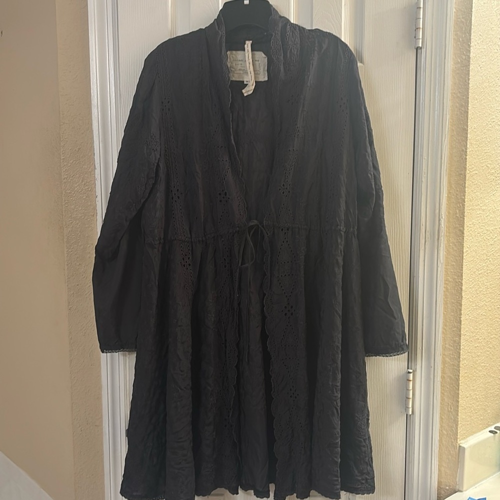 Vintage Johnny Was Silk Eyelet Black Tie Waisted Dress